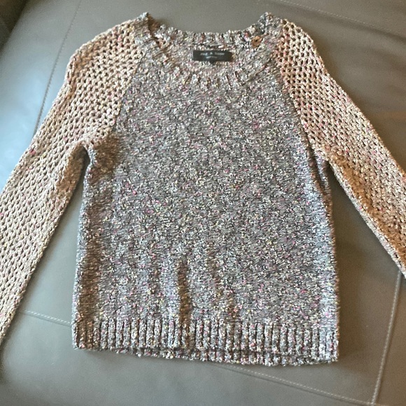 Rag & Bone multi-color sweater with open weave sleeves. - Picture 1 of 6